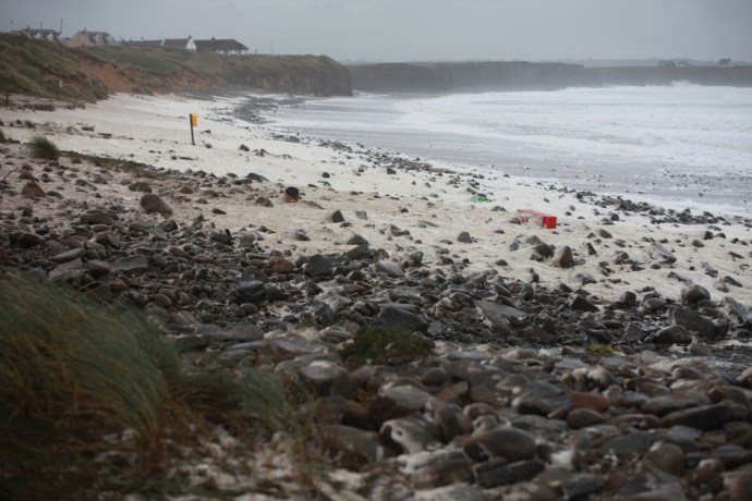 Spanish Point Beach.  Covered in foam.  