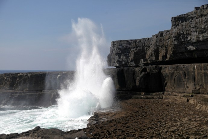 Inis Mor. Blowhole at the Worm Hole. Poll na bPeist
